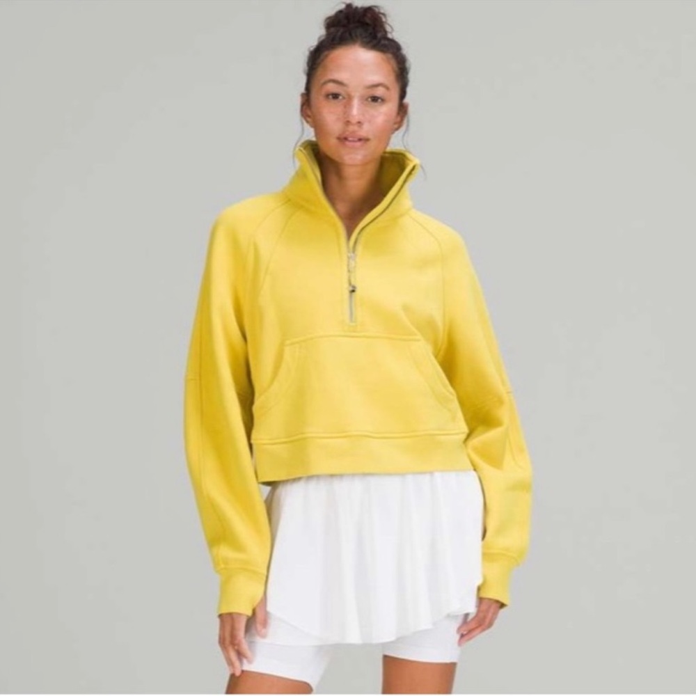 Yellow lululemon scuba oversized funnel neck half-zip soleil yellow xs/s